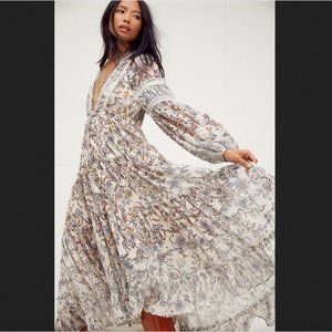 Free People L Cassis Printed Chiffon Dress